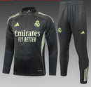 CONJUNTO SUDADERA + PANTS REAL MADRID GRIS VERDE 25/26 INFANTIL MEDIO CIERRE