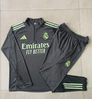 CONJUNTO SUDADERA + PANTS REAL MADRID GRIS VERDE 25/26 INFANTIL MEDIO CIERRE